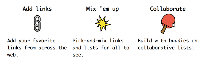illustration of process of collectiong links, mixing them up, and collaborating