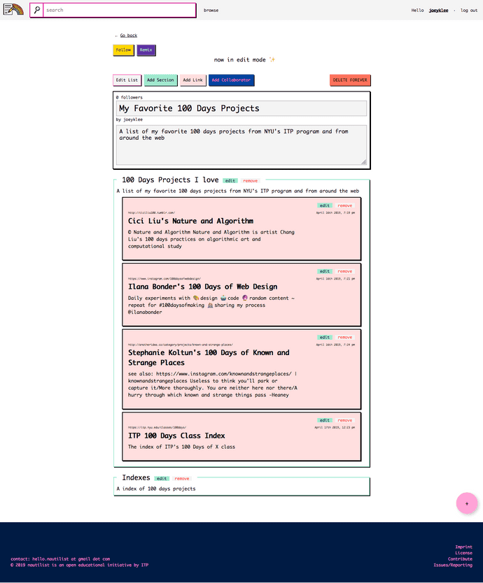 A list in Nautilists